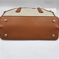 Jessica Moore Large Canvas Top Handle Tote Bag In Tan/Beige With Gold Hardware